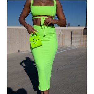 Neon Green Two Piece Long Skirt Set